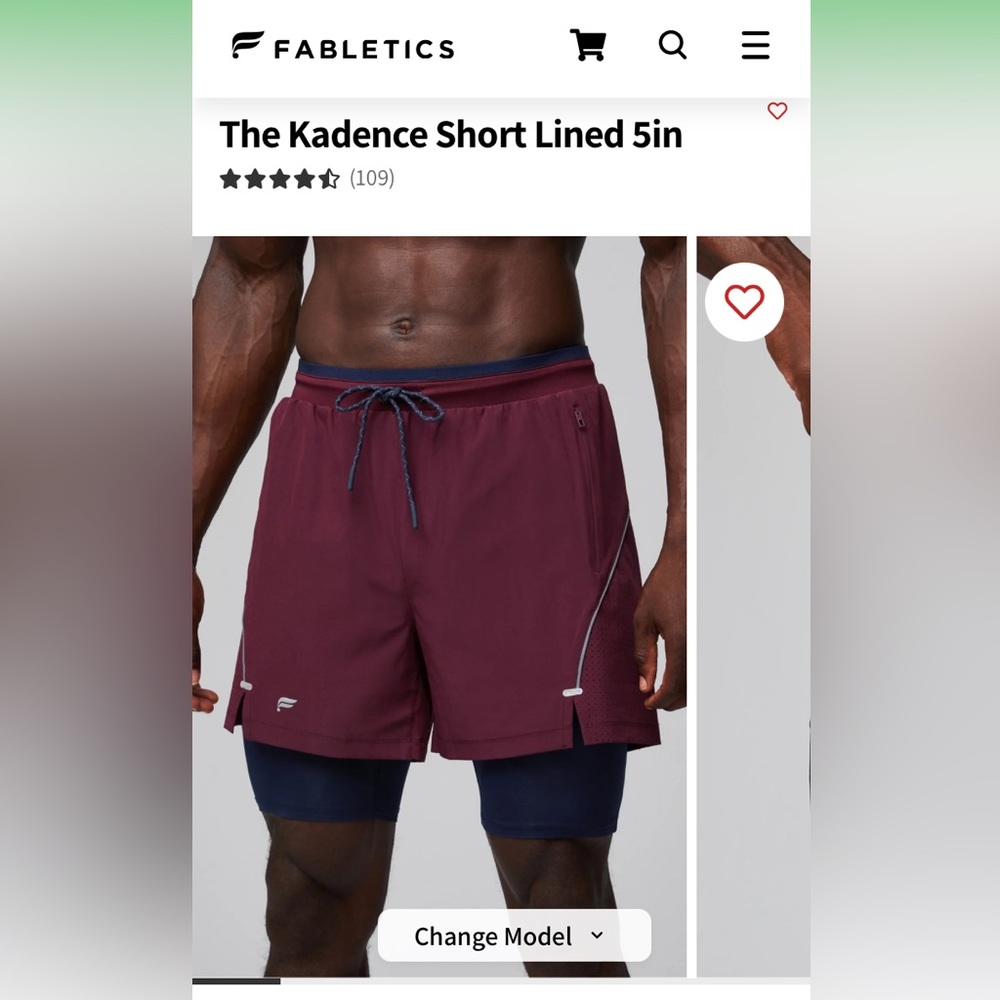 Fabletics men’s Medium Kadence shorts Lined, merlot and deep navy athleisure